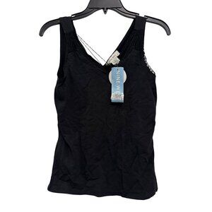 Nine West Womens Sleeveless Tank Top XS Black Embroidered Stretch Cotton Casual